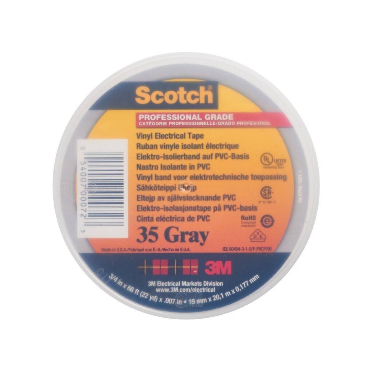 3M Scotch 35 Vinyl Electrical Insulating Tape, gray, 19 mm x 20 m, 0.18 mm