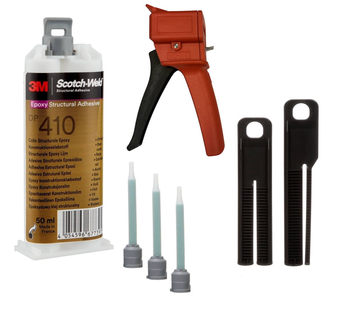 Starter set: 1x 3M Scotch-Weld 2-component construction adhesive EPX System DP410, beige, 50 ml, 1x S-K-S hand tool for EPX 38 to 50 ml cartridges incl. feed piston 2:1