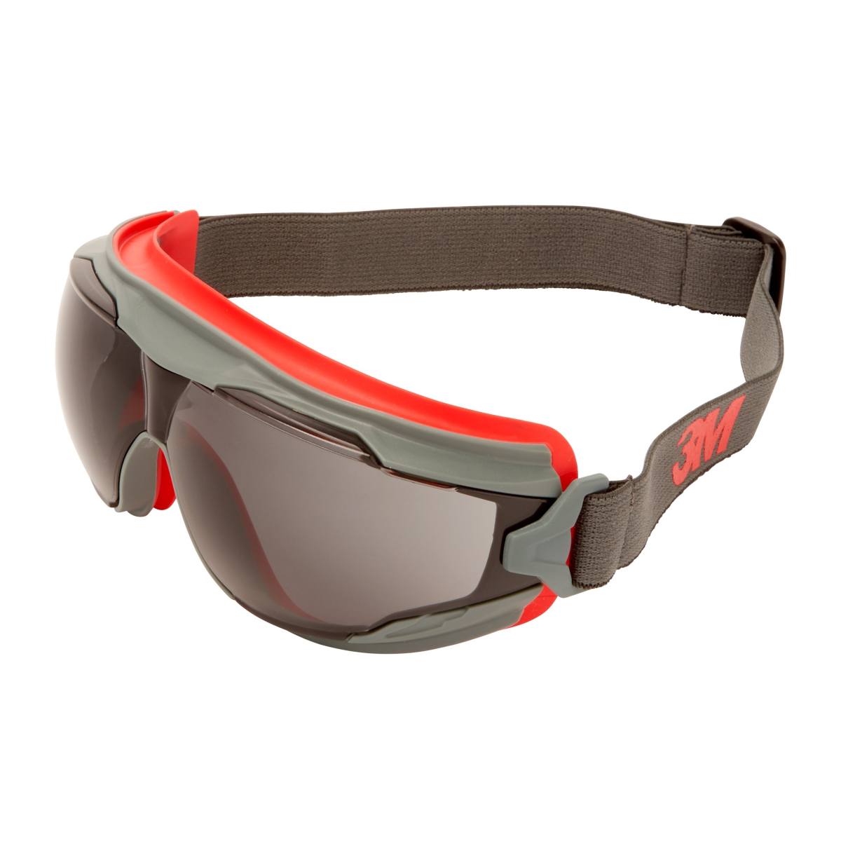 3M GoggleGear 500 Lunettes-masque GG502SGAF-EU, monture rouge-gris, oculaires gris, serre-tête en néoprène noir