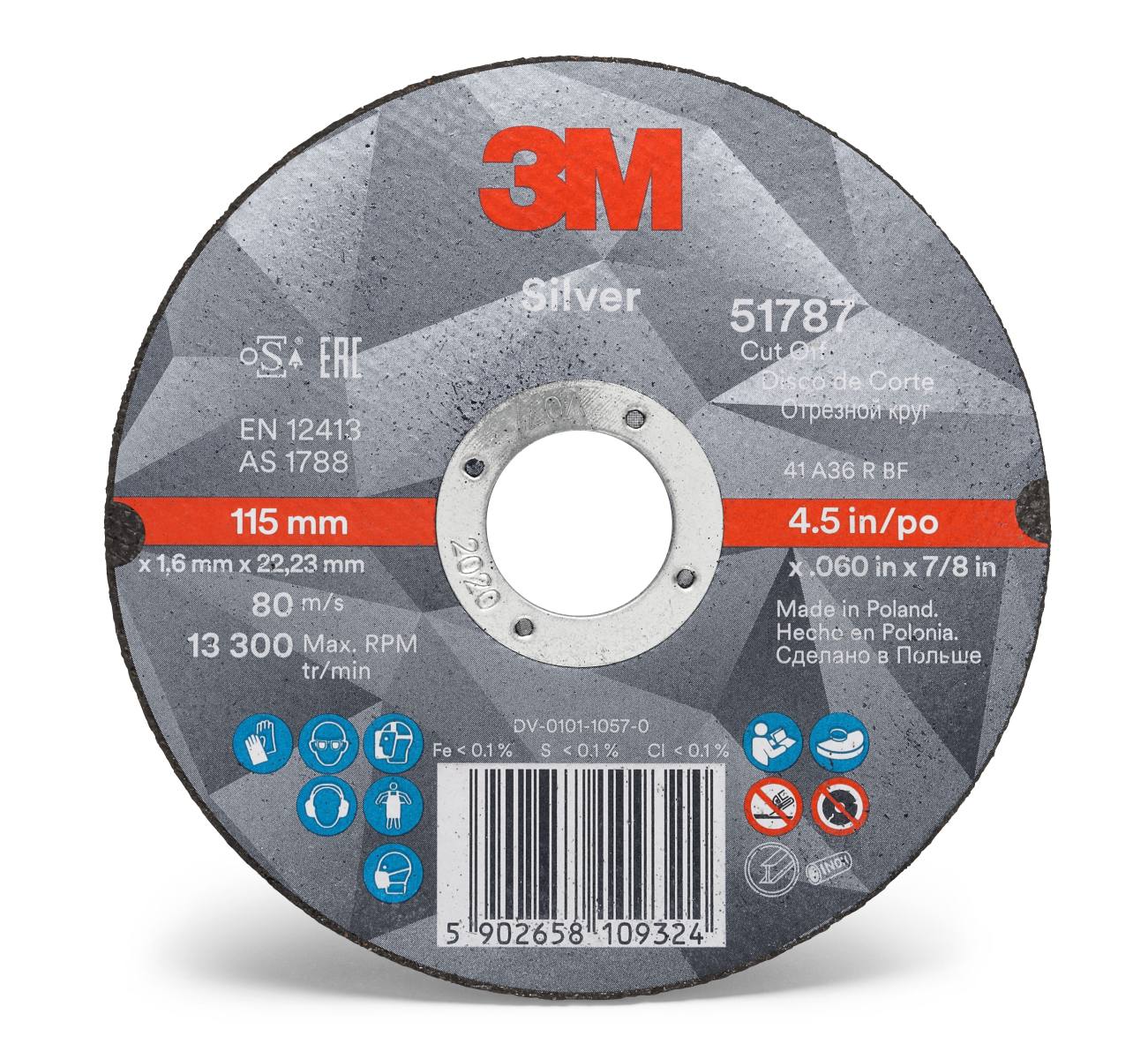 3M Silver Cut-Off Wheel cutting-off wheel, 100 mm, 1.3 mm, 16 mm, T41, 51776