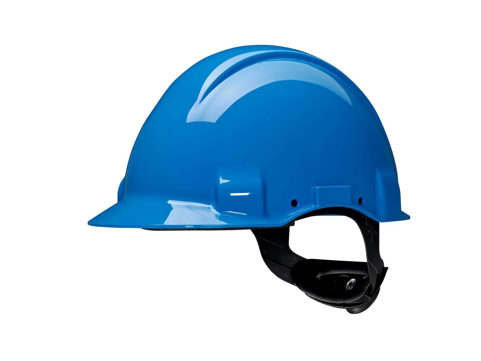 3M Safety helmet, Uvicator, pinlock fastener, non-ventilated, dielectric 440 V, plastic sweatband, blue, G3001CUV-BB