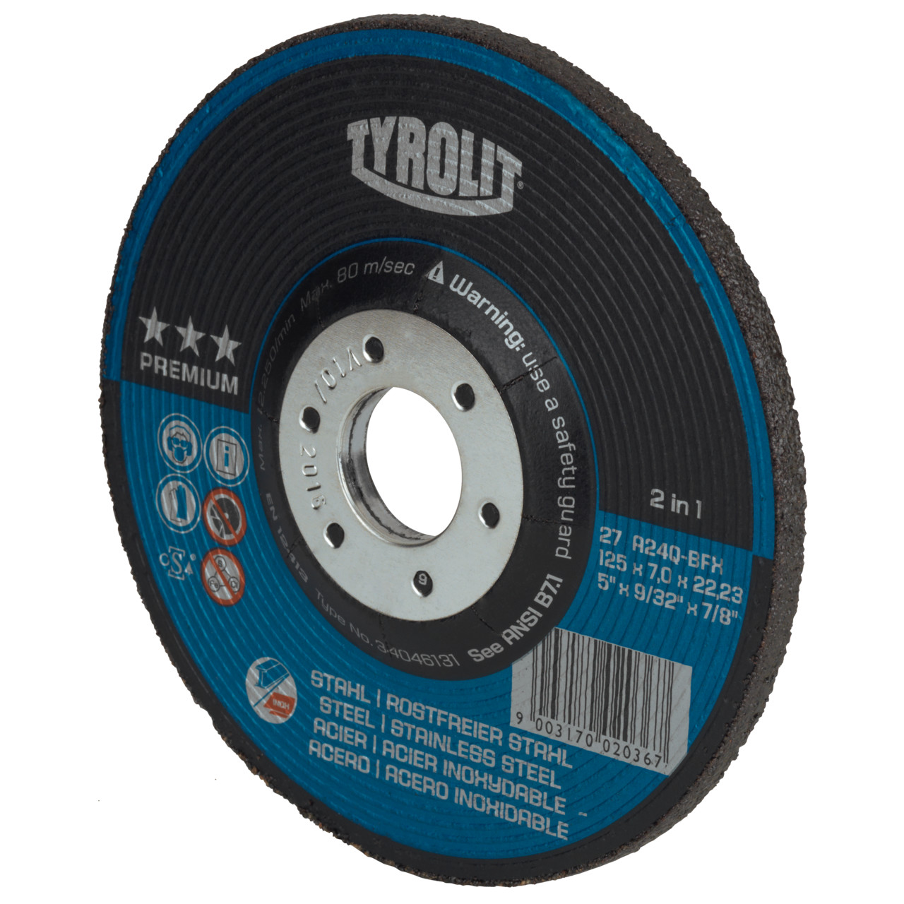 Tyrolit Roughing disc DxUxH 230x8x22.23 2in1 for steel and stainless steel, shape: 27 - offset version, Art. 34046136