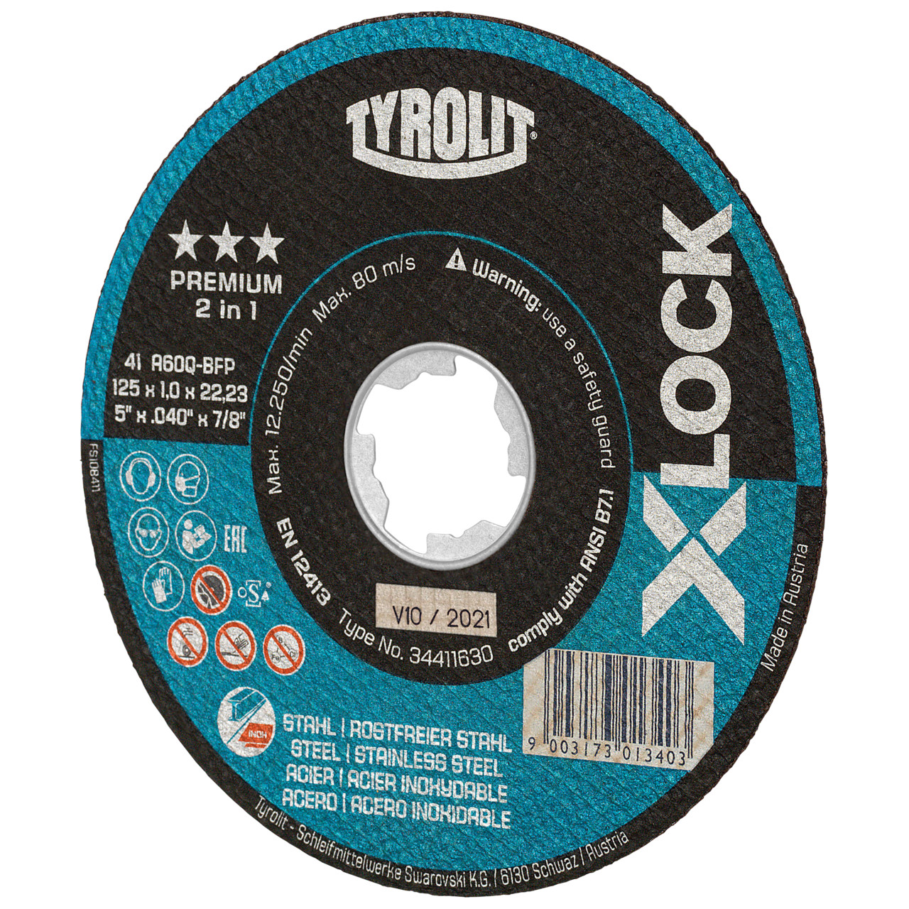 Tyrolit Disques à tronçonner DxTxH 125x1,0x22,23 X-LOCK pour acier et inox