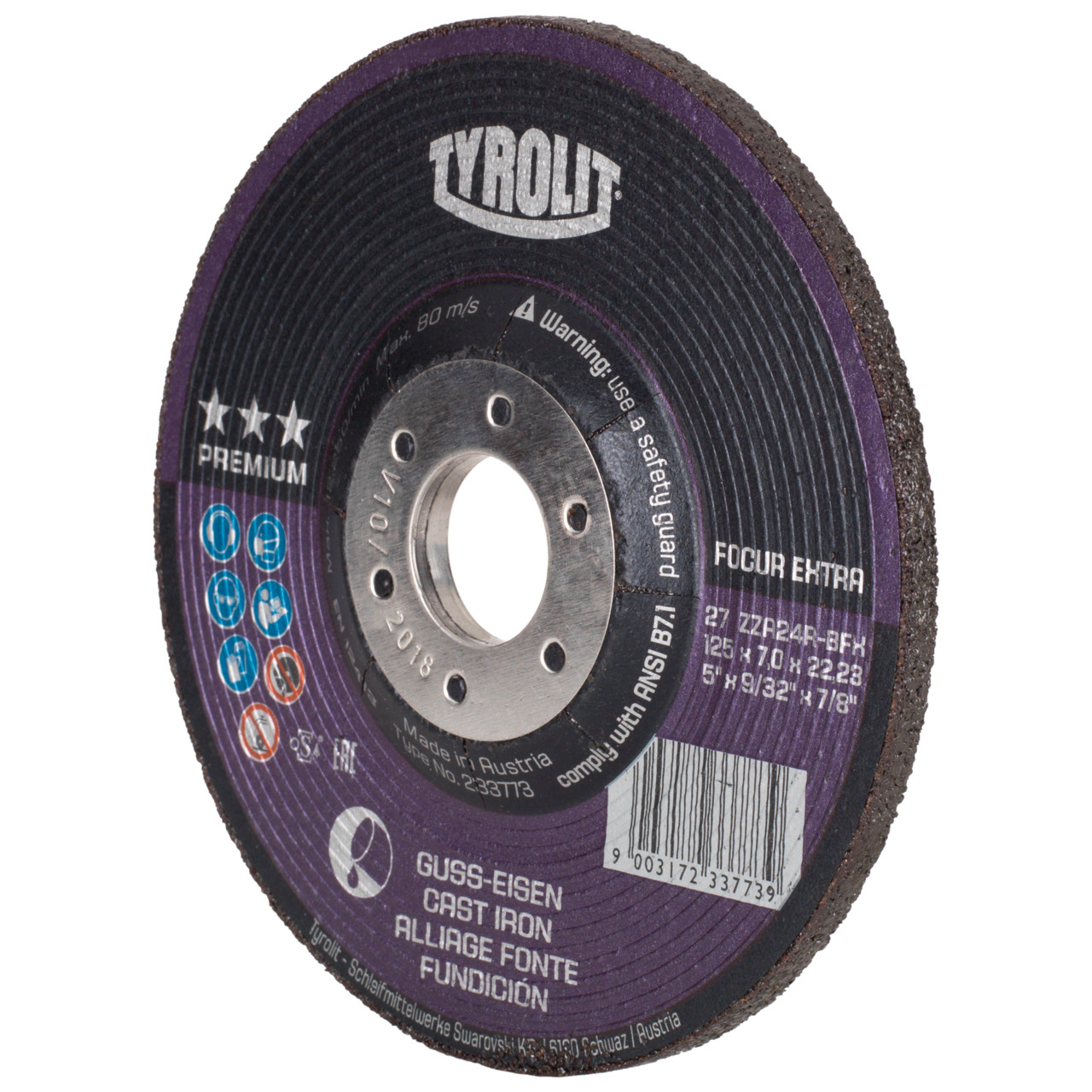 TYROLIT grinding wheel DxUxH 125x7x22.23 FOCUR Extra for cast iron, shape: 27 - offset version, Art. 233765