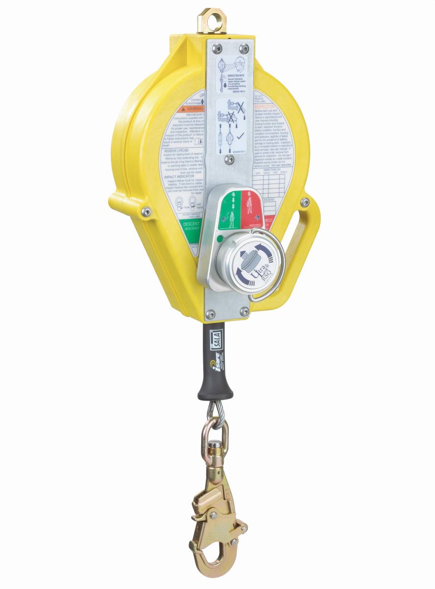 3M DBI-SALA Ultra-Lok retractable type fall arrester with RSQ function, anti-lock braking system, length: 15 m, stainless steel cable 5 mm, thermoplastic housing, automatic stainless steel swivel carabiner with fall indicator, opening width 18 mm, 3M
