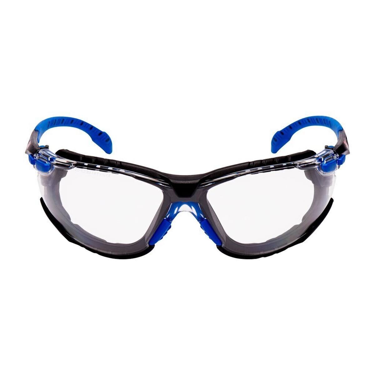 3M Solus 1000 Schutzbrille, blau/schwarze Bügel, Scotchgard Anti-Fog-/Antikratz-Beschichtung (K&N), transparente Scheibe, Schaumrahmen und Kopfband, S1101SGAFKT-EU