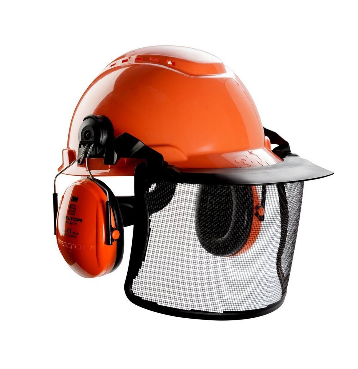 3M Safety helmet combination for forestry, H700 orange safety helmet, Optime I earmuffs, V4G steel mesh visor, H700NOR51V4G