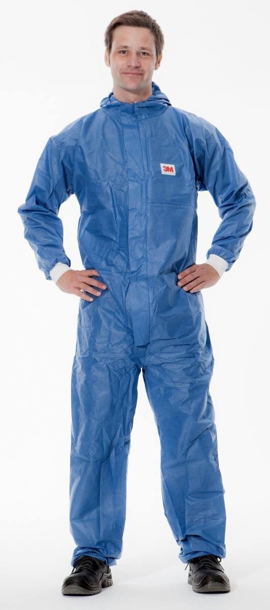 3M 4530 coverall, blue+white, type 5/6, size XXL, material SMMS low-linting, breathable, antistatic, flame-retardant, knitted cuffs
