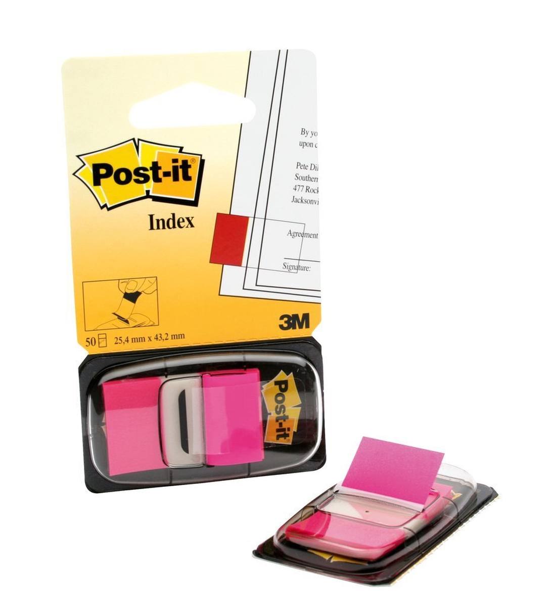 3M Post-it Index I680-21, 25.4 mm x 43.2 mm, pink, 1 x 50 adhesive strips in dispenser