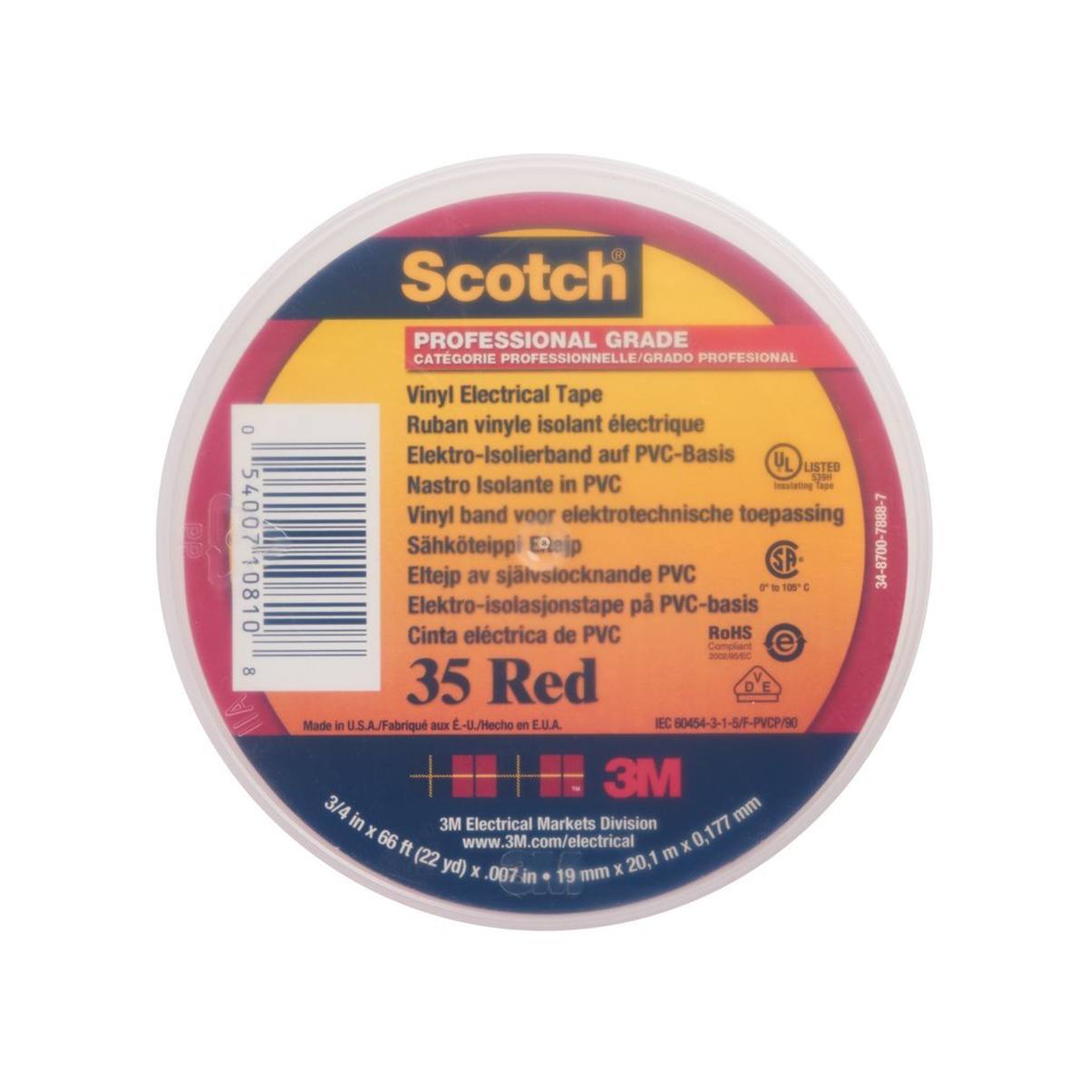 nastro isolante elettrico in vinile 3M Scotch 35, rosso, 19 mm x 20 m, 0,18 mm