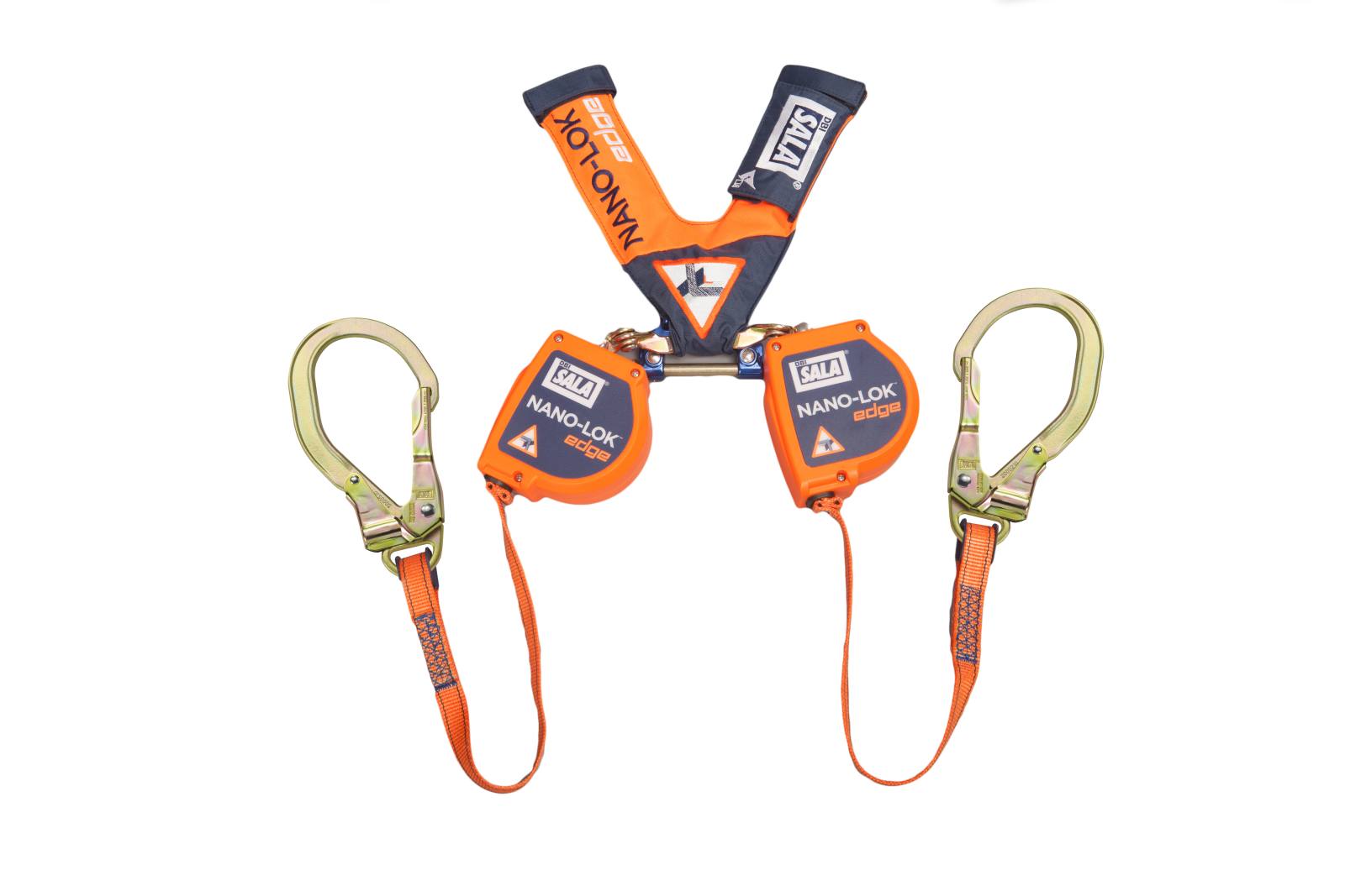 3M DBI-SALA Nano-Lok Edge twin retractable type fall arrester, edge-tested, length: 2.5 m, Dyneema webbing 20 mm, Trilock webbing carabiner, 2 steel scaffold carabiners opening width 63 mm, 3M Connected Safety-ready RFID tag for inspection, 2.5 m