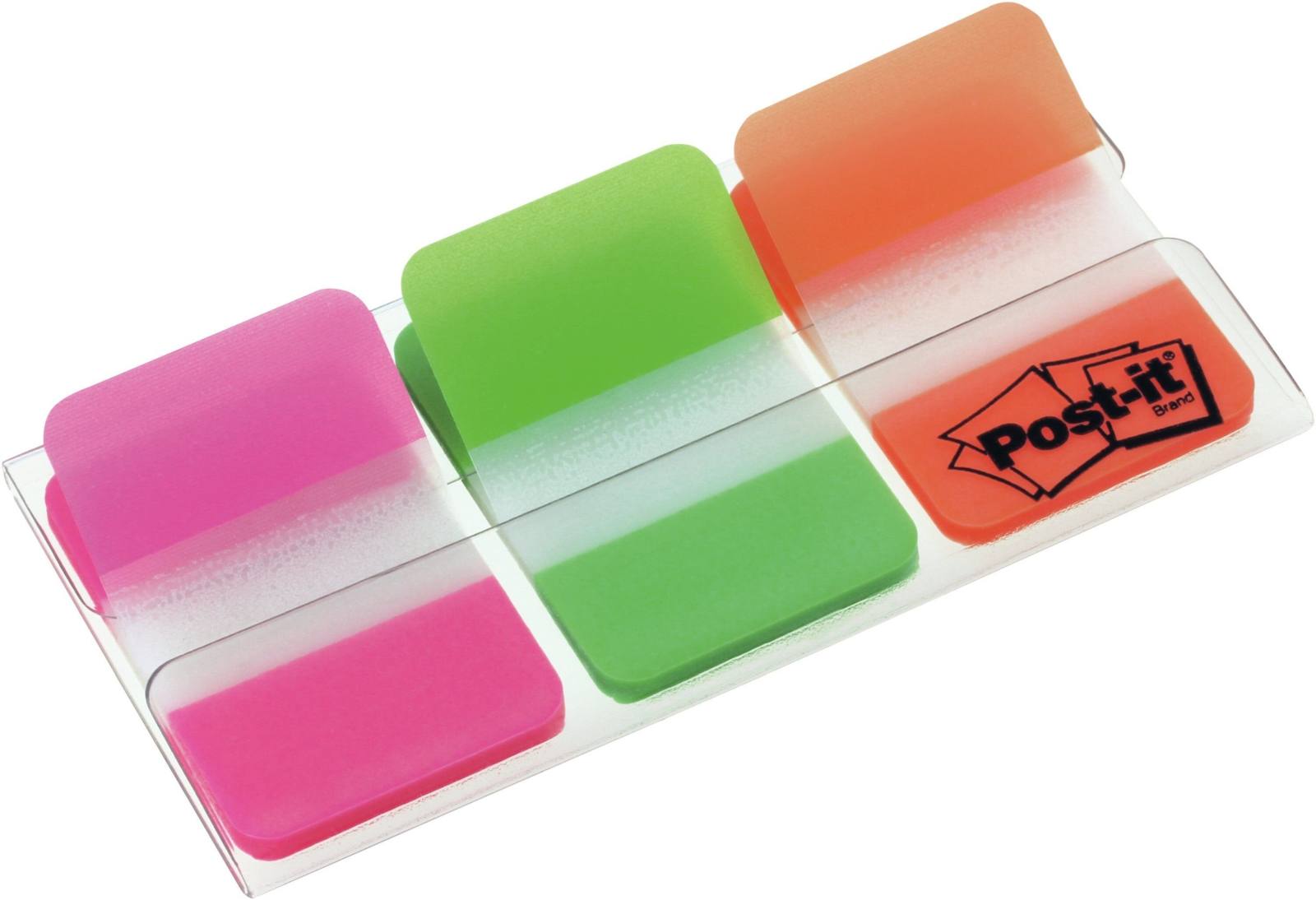 3M Post-it Index Strong 686-PGO, 25,4 mm x 38 mm, grün, orange, pink, 3 x 22 Haftstreifen