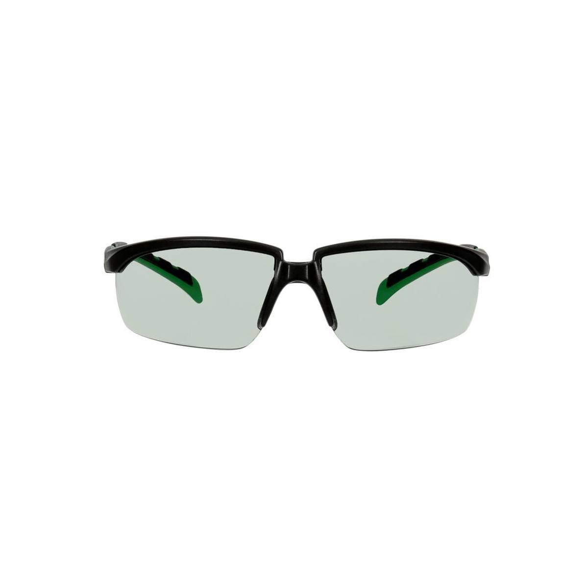 occhiali di sicurezza 3M Solus 2000, montatura nera/verde, rivestimento antigraffio + (K), lente grigia IR 1.7, S2017ASP-BLK