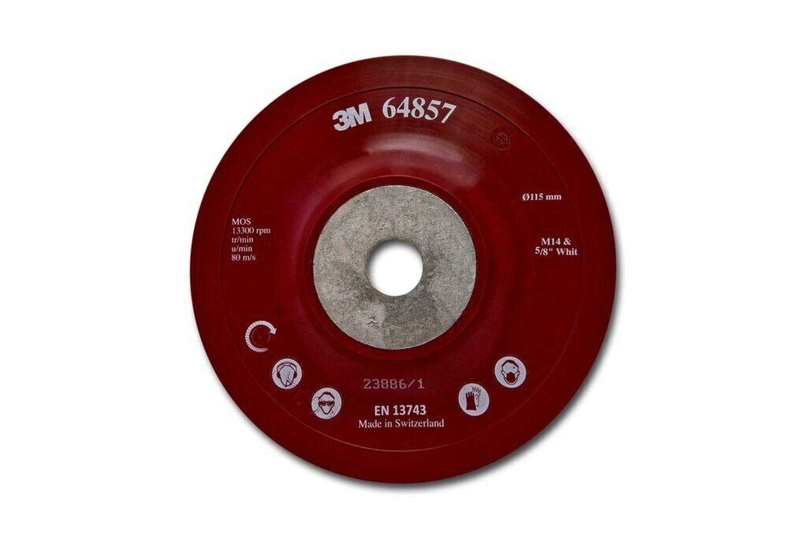 3M Heavy-duty backing pad, red, 125 mm, M14, flat, soft #64858