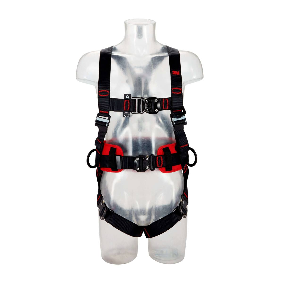  3M PROTECTA Full body harness - chest and rear fall arrest eyelets, comfort harness with side eyelets, automatic buckles, chest and rear fall indicators, belt end depot, label protection with labelling field, black coated, XL