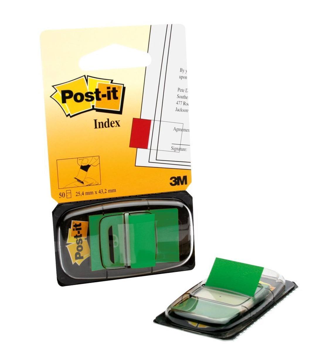 3M Post-it Index I680-3, 25,4 mm x 43,2 mm, vert, 1 x 50 bandes adhésives en distributeur