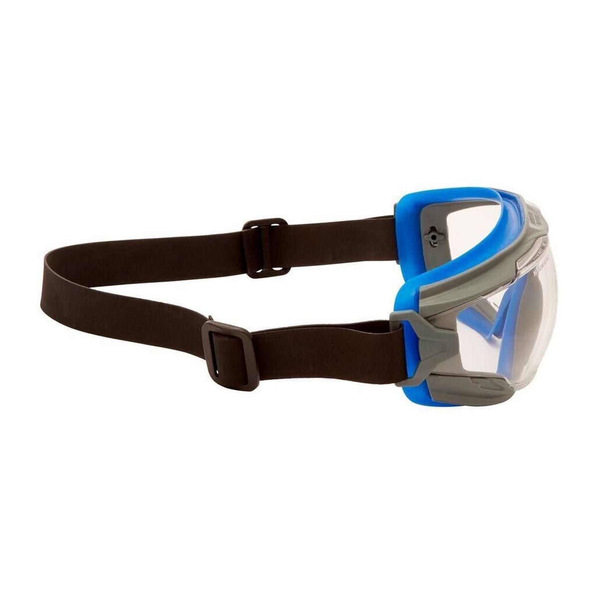 3M GoggleGear 500 Lunettes-masque GG501NSGAF-BLU, autoclavable, monture bleue-grise, bandeau néoprène noir, oculaires transparents