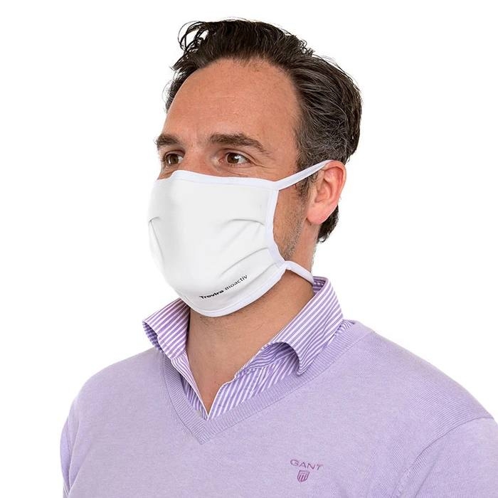 Mouth mask made of Trevira Bioactive fibres, adjustable nose clip, reusable, washable at 95Â°C "This product is not medically certified and does not meet the requirements of the CE marking. No liability is accepted.