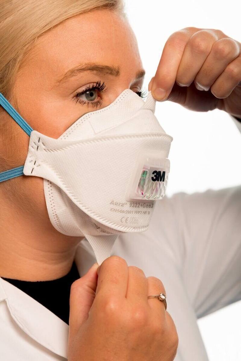 3M 9322+ Gen3 Aura Masque de protection respiratoire FFP2 avec valve d'expiration Cool-Flow, jusqu'à 10 fois la valeur limite (emballage individuel hygiénique)
