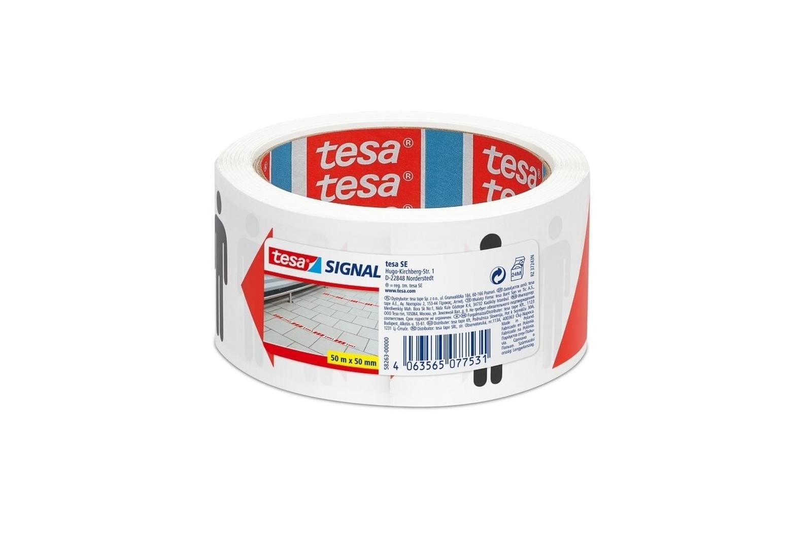 Tesa Keep a signal distance of 1.5 metres, PP, 50mmx50m RED-WHITE