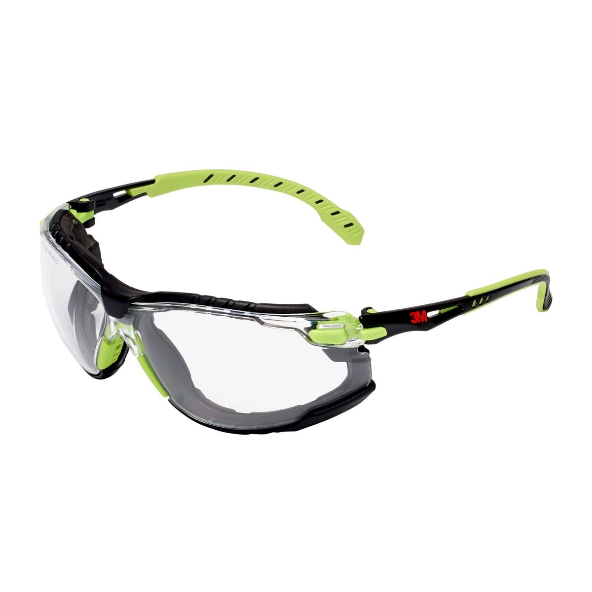 3M Gafas de protección Solus 1000 con tratamiento antivaho, verde/negro, transparentes, con bolsa S1CG