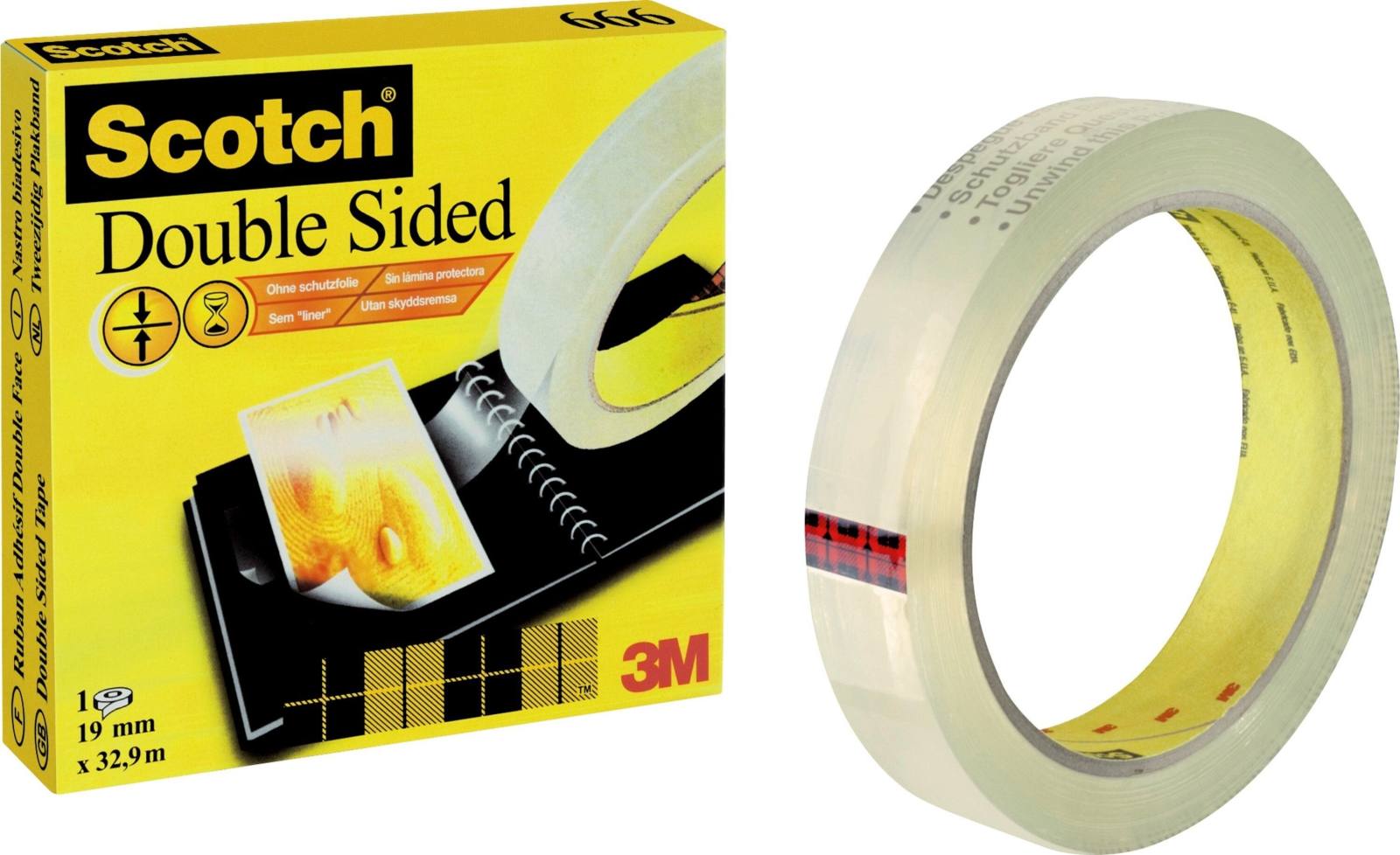 3M Scotch double-sided adhesive tape with 1 roll of 19 mm x 33 m