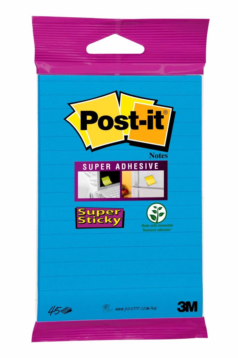 3M Post-it Super Sticky Notes 6844LNB, 102 mm x 152 mm, blau, 1 Block à 45 Blatt