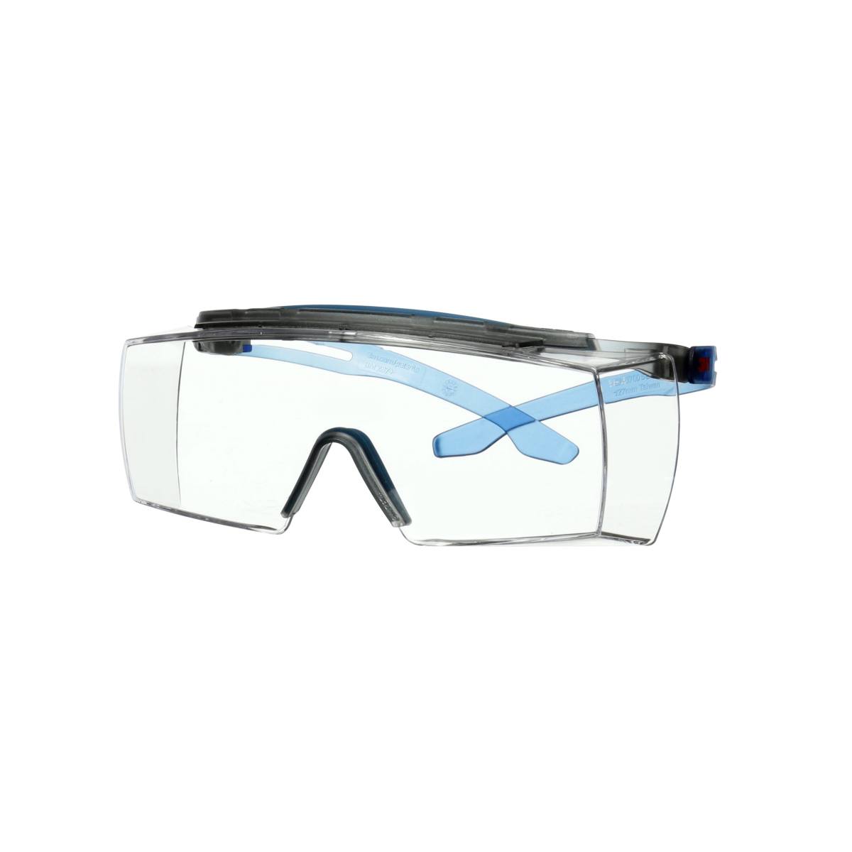 3M SecureFit 3700 over spectacles, blue temples, integrated eyebrow protection, Scotchgard anti-fog coating (K&amp;N), transparent lens, angle-adjustable, SF3701XSGAF-BLU-EU