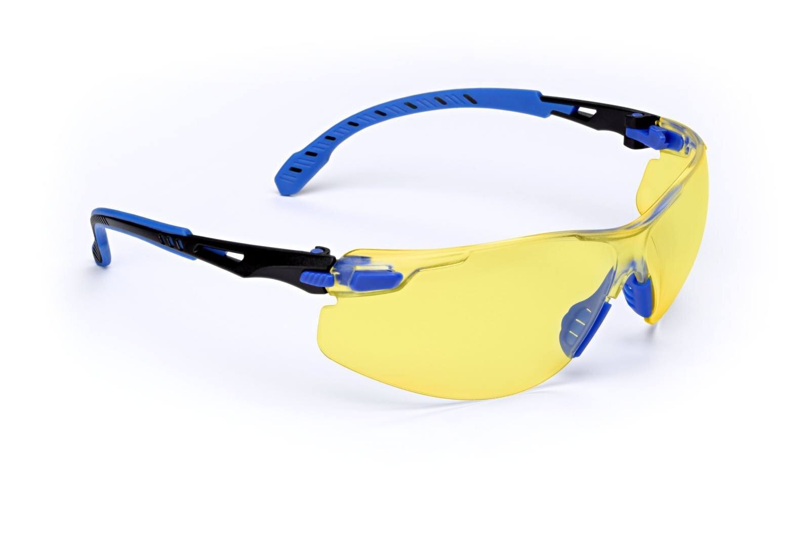 3M Gafas de protección Solus 1000, montura azul/negra, revestimiento Scotchgard antivaho/antirayas (K&amp;N), lente amarilla, S1103SGAF-EU