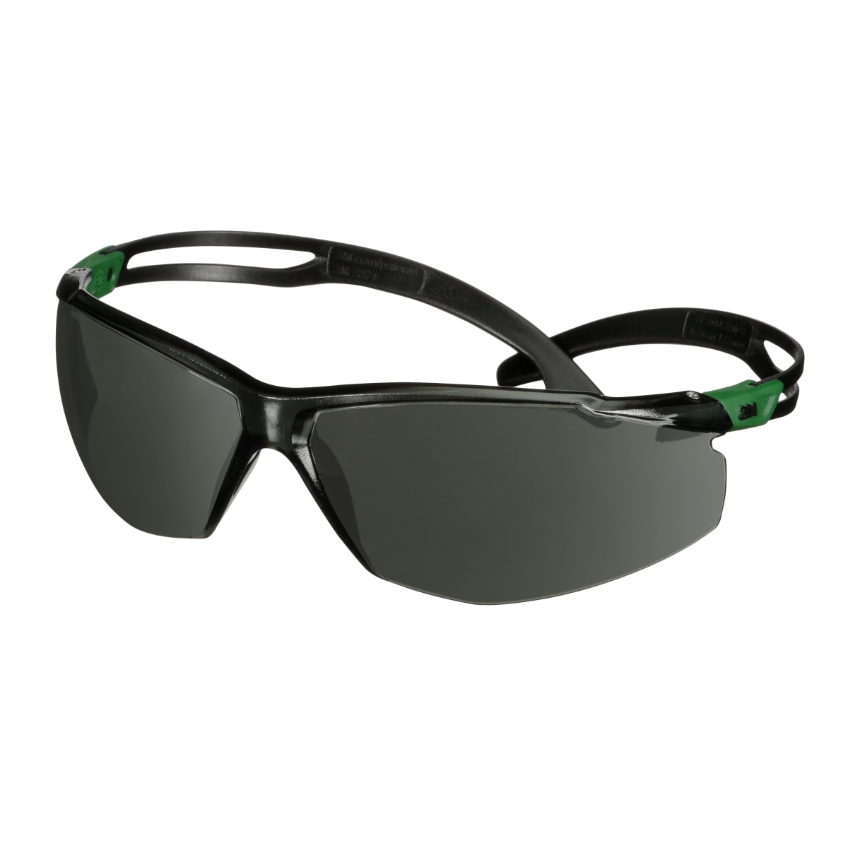 3M Gafas de protección SecureFit 500, patillas negras/verdes, tratamiento antirrayas+ (K), lente gris con nivel de protección IR 3.0, SF530ASP-GRN