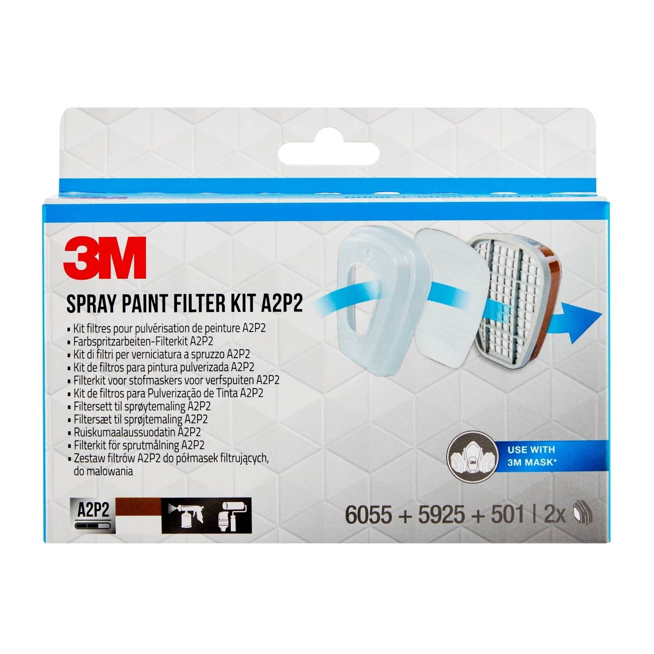 3M Filter kit for paint spraying work, 6002PRO1 set, 2x 6055 A2 filter, 2x 5925 P2R particle filter, 2x 501 filter cover