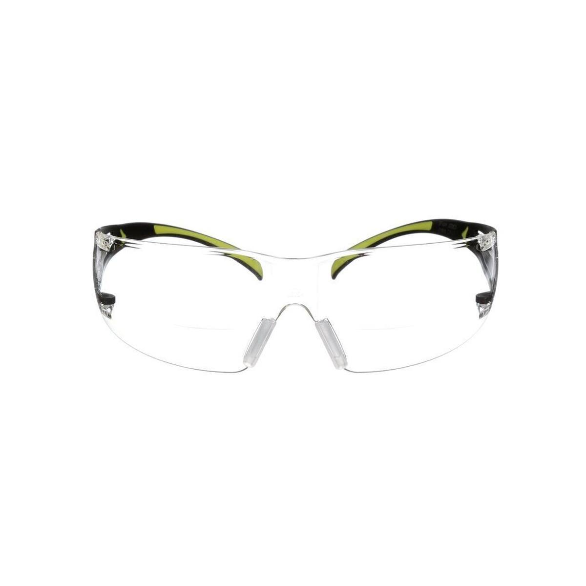 3M SecureFit 400 Reader Schutzbrille, schwarz/grüne Bügel, Antikratz-/Anti-Fog-Beschichtung, transparente Scheibe mit +2,5 Stärke, SF425AS/AF-EU