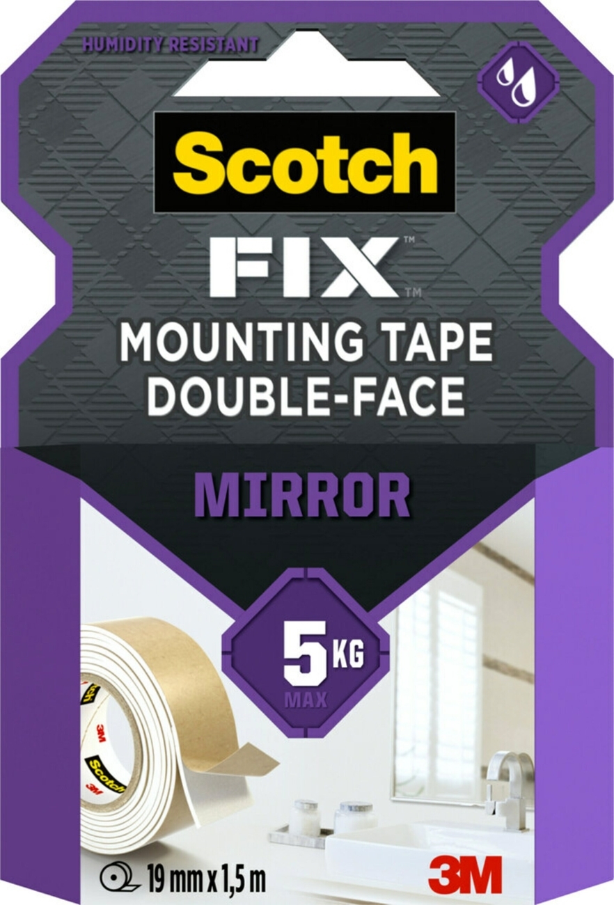 3M Scotch-Fix nastro per il montaggio di specchi 4496W-1915-P, 19 mm x 1,5 m, tiene fino a 5 kg, 1 kg/15 cm