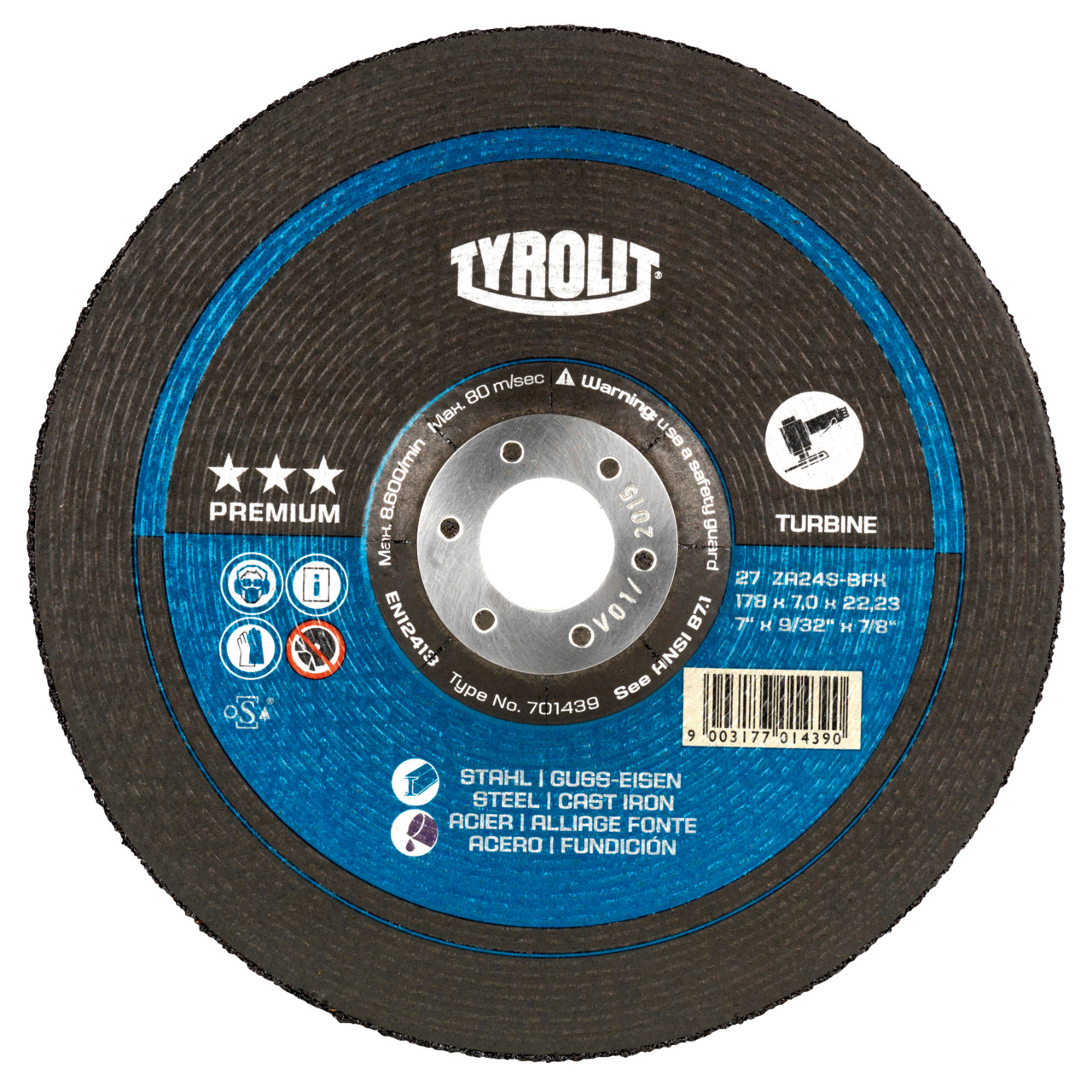 Disco TYROLIT DxUxH 230x7x22,23 T-GRIND per acciaio e ghisa, forma: 27 - versione offset, Art. 701515