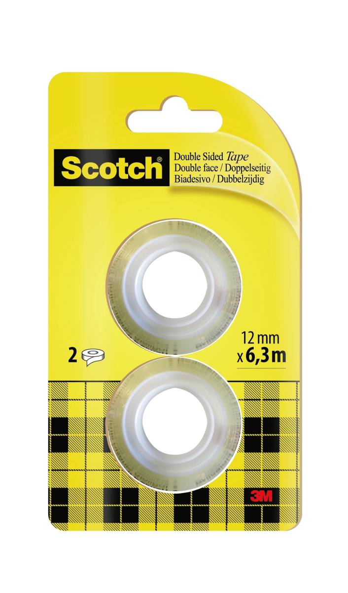 3M Scotch dubbelzijdig plakband navulpak met 2 rollen 12 mm x 6,3 m