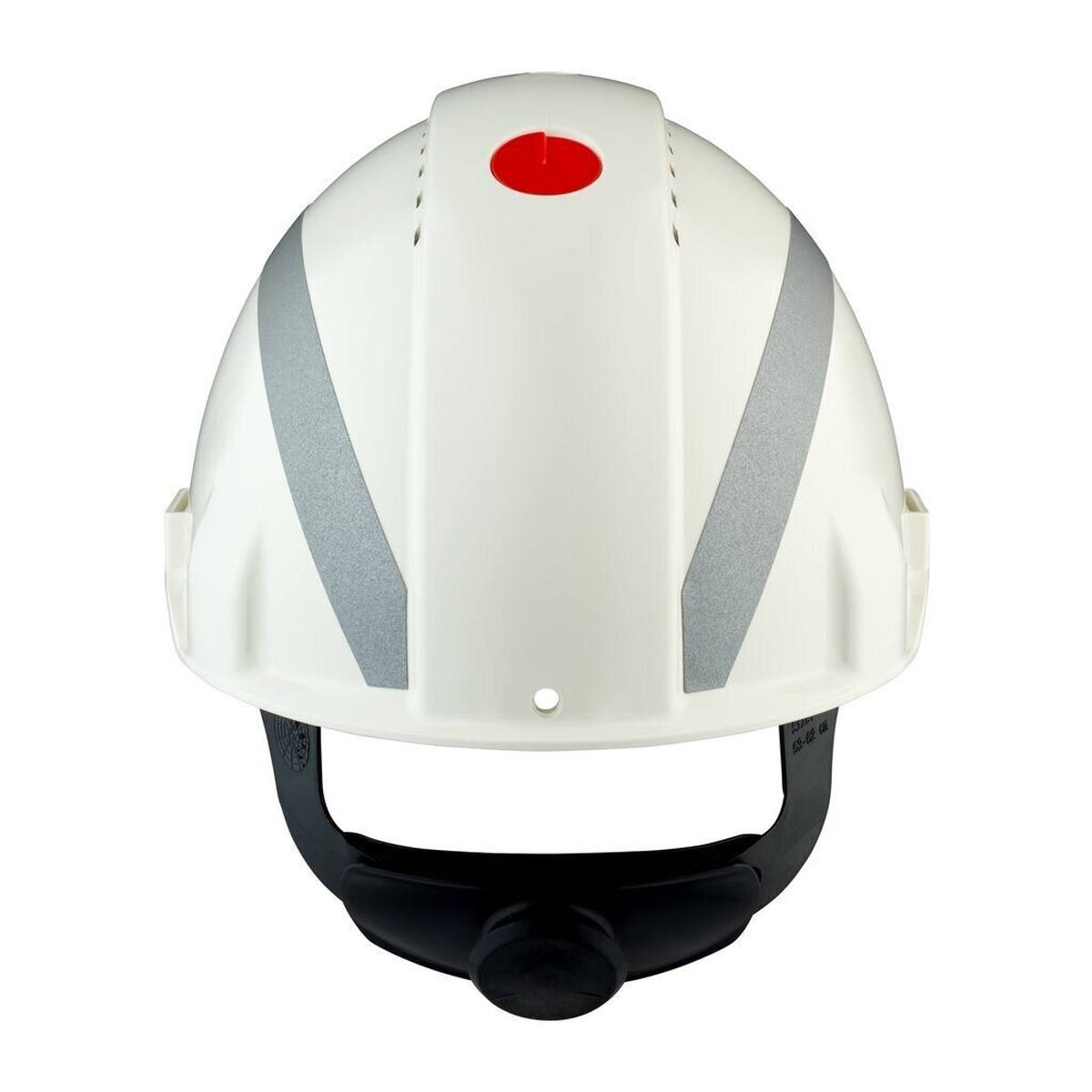 3M G3000 safety helmet with UV indicator, white, ABS, ventilated ratchet fastener, plastic sweatband, reflective sticker