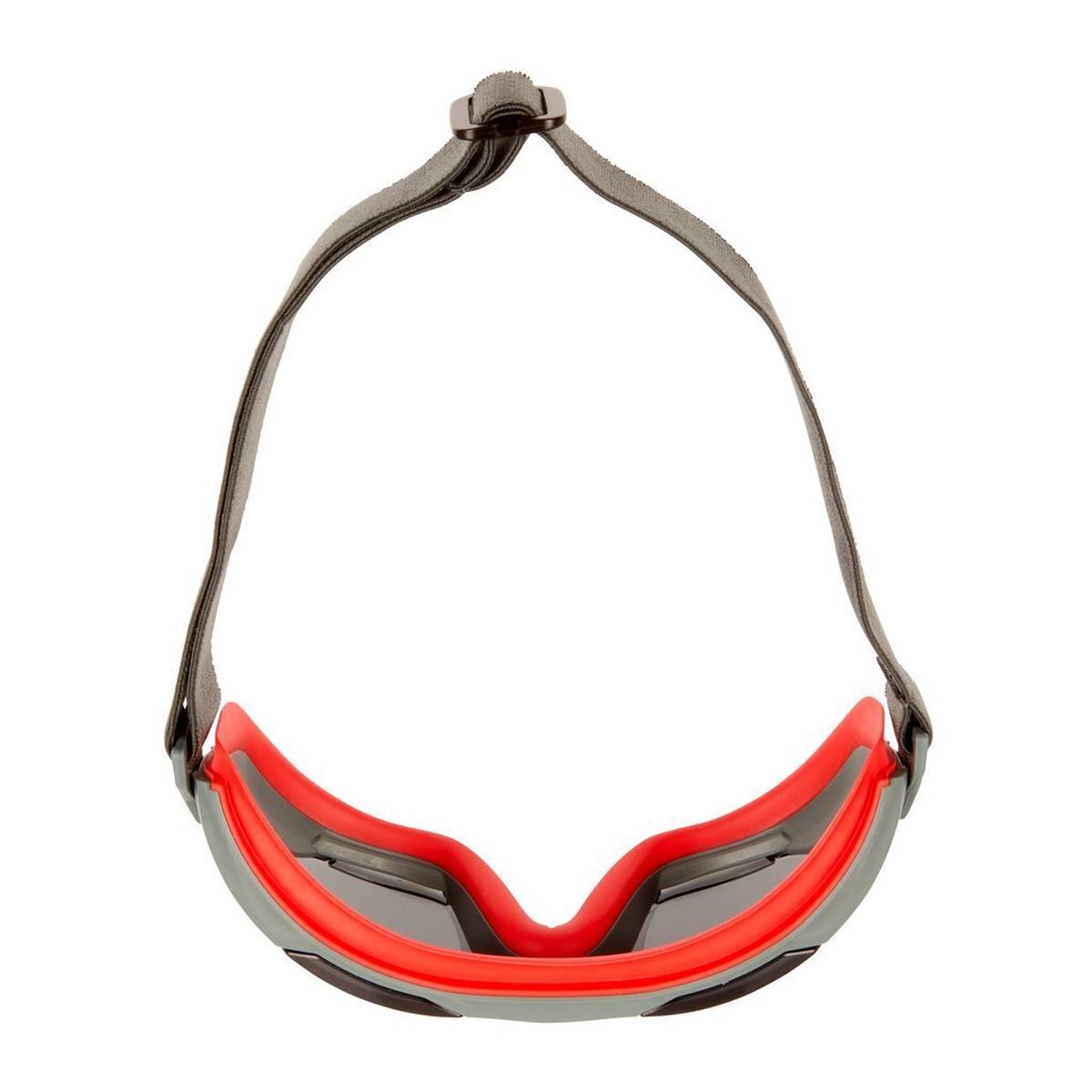 3M GoggleGear 500 Lunettes-masque GG502SGAF-EU, monture rouge-gris, oculaires gris, serre-tête en néoprène noir