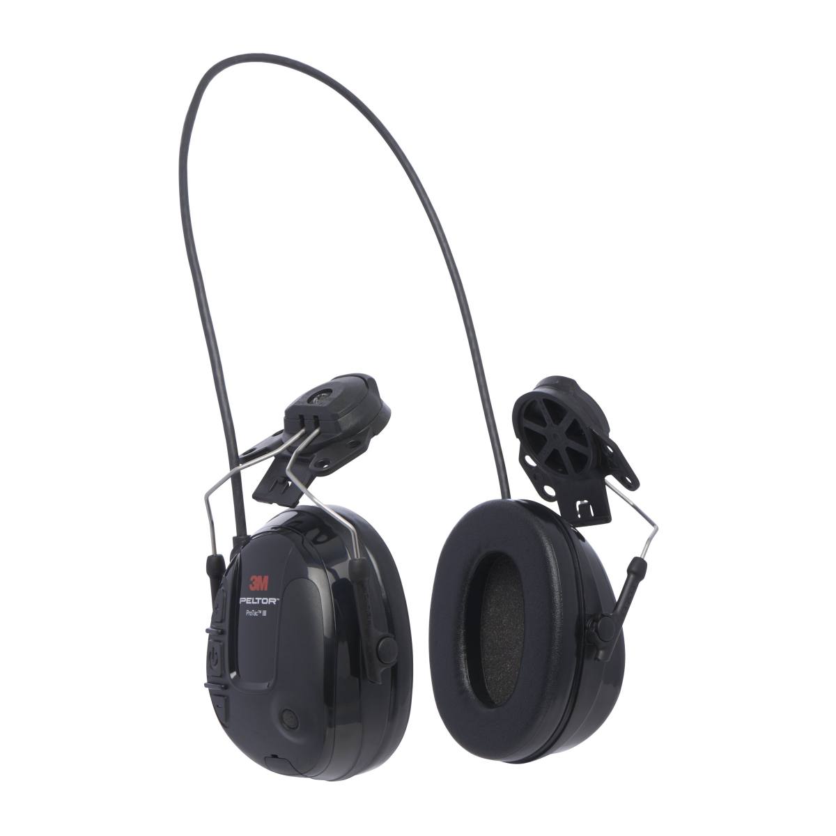 Auricular de protección auditiva 3M Peltor ProTac III Slim, negro, versión casco, con tecnología de atenuación activa dependiente del nivel para la percepción del ruido ambiente, SNR = 25 dB, negro