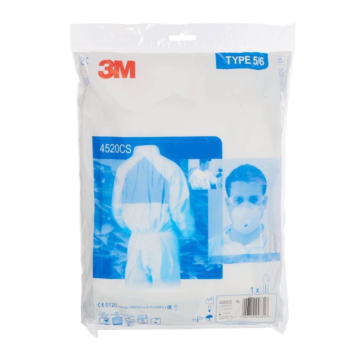 3M 4532+W2X, coverall, white, TYPE 5/6, size 2XL, material SSMMS low-linting, breathable, detachable zipper, knitted cuffs