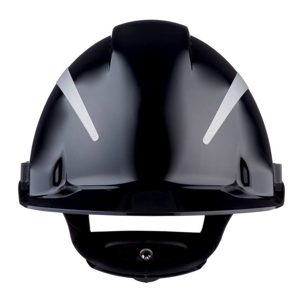 elmetto di sicurezza 3M G3000 con indicatore UV, nero, ABS, chiusura a cricchetto ventilata, fascia antisudore in plastica, adesivo riflettente