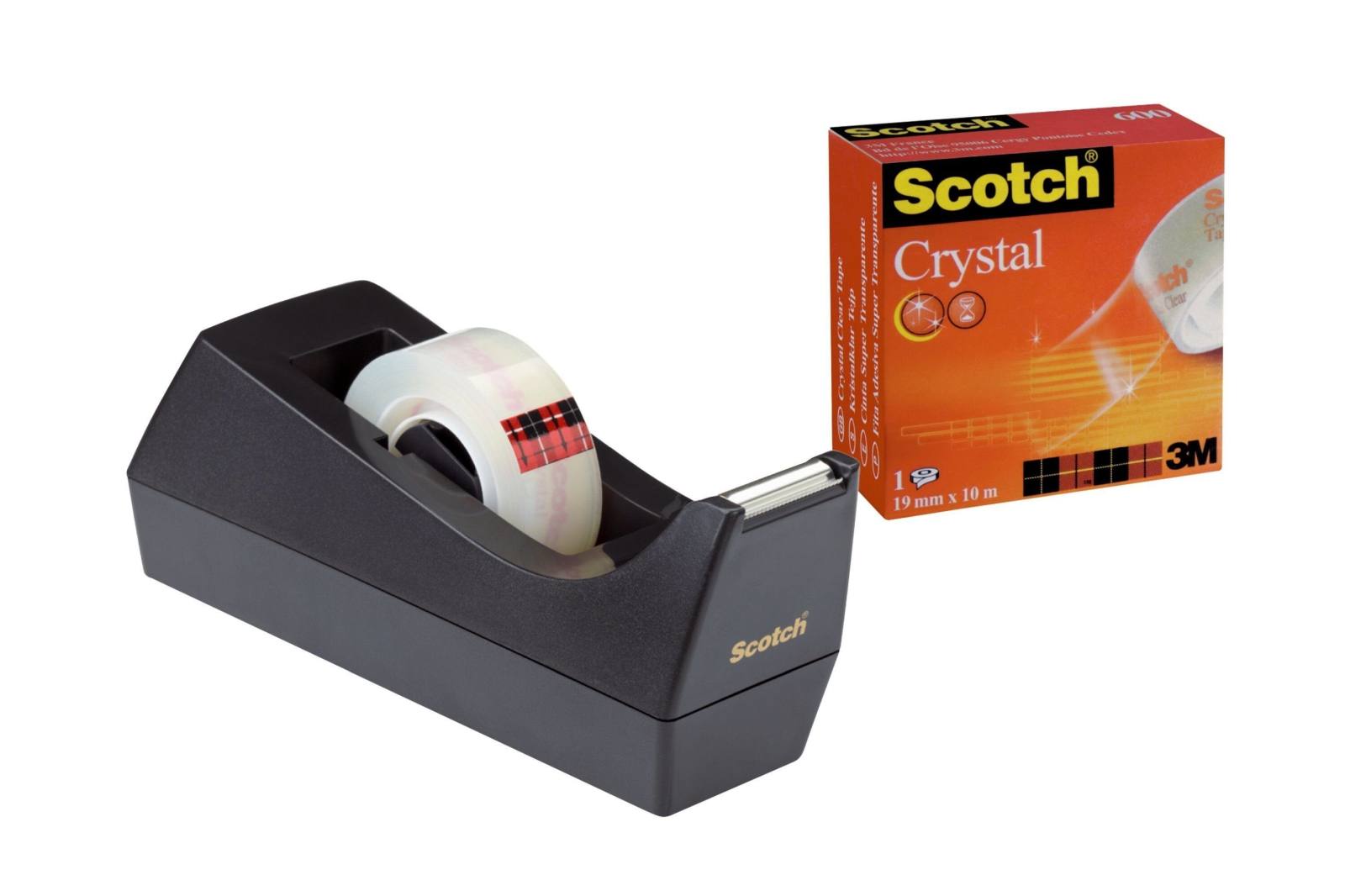 3M Dispensador de mesa Scotch 83980, 6,5 x 7 x 15 cm, negro, 1 dispensador, 1 rollo de cinta adhesiva