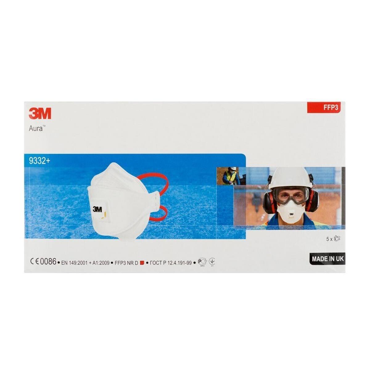 3M 9332+BV Aura respirator FFP3 with cool-flow exhalation valve, up to 30 times the limit value (hygienically individually packaged)