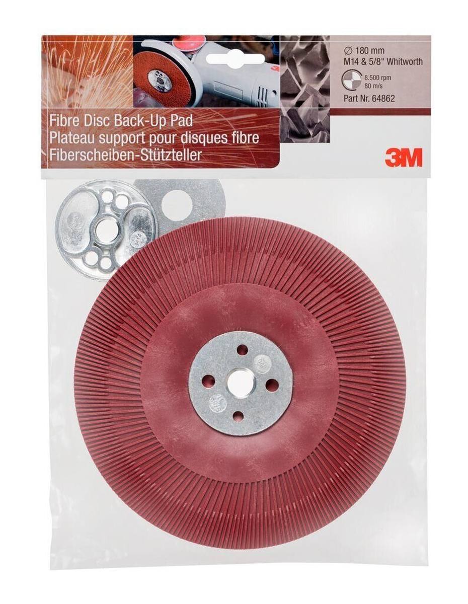 3M Heavy-duty backing pad, red, 180 mm, M14, ribbed, very hard #64862