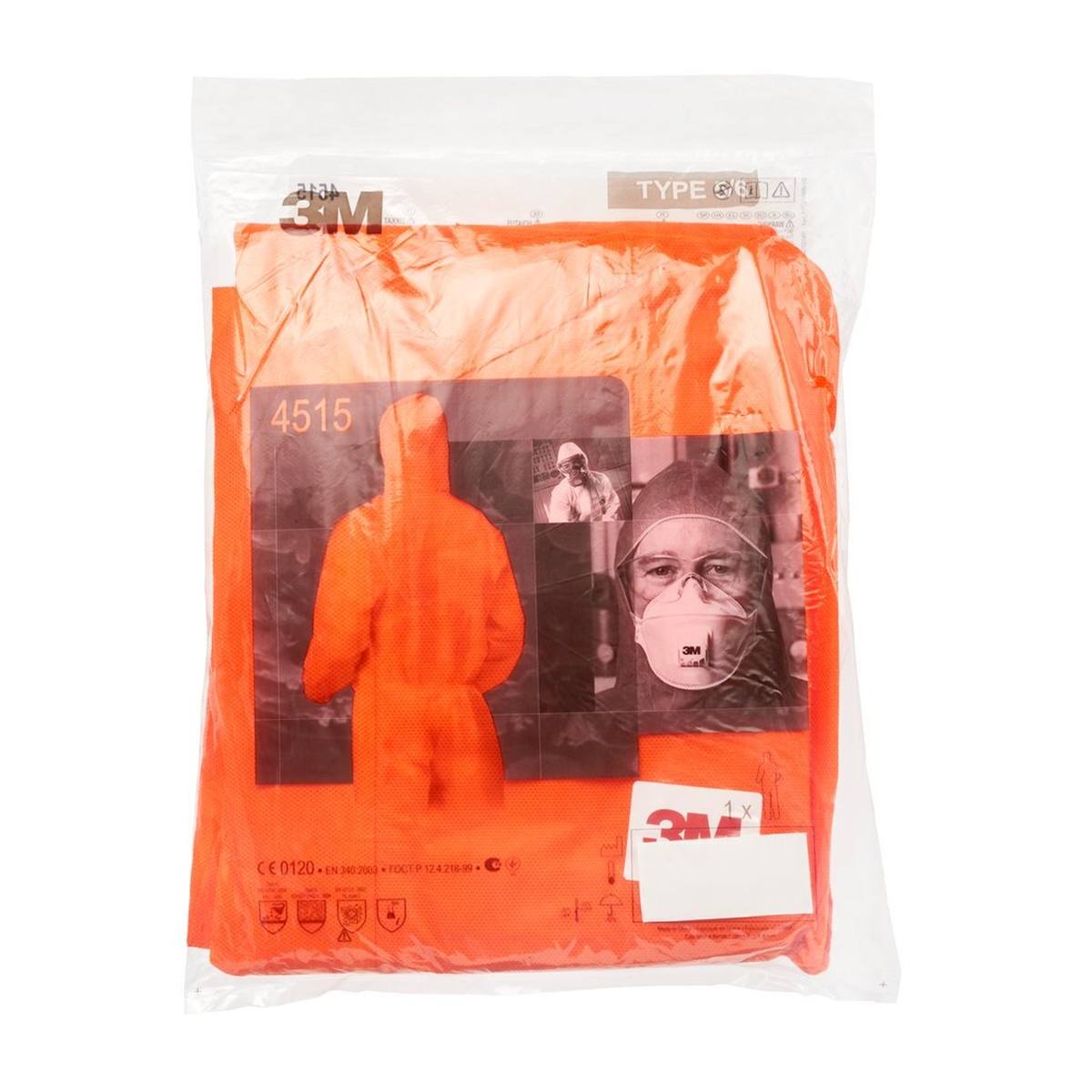 3M 4515O Protective coverall, orange, TYPE 5/6, size 4XL, material SMMS low-lint, elastic band finish
