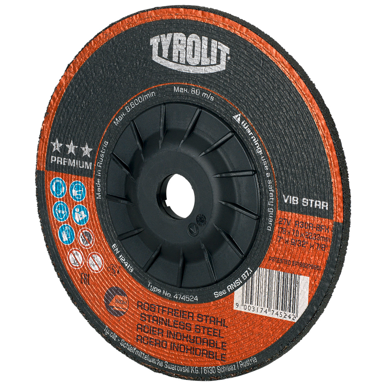 TYROLIT grinding wheel DxUxH 230x7x22.23 VIBSTAR for stainless steel, shape: 27 - offset version, Art. 474526