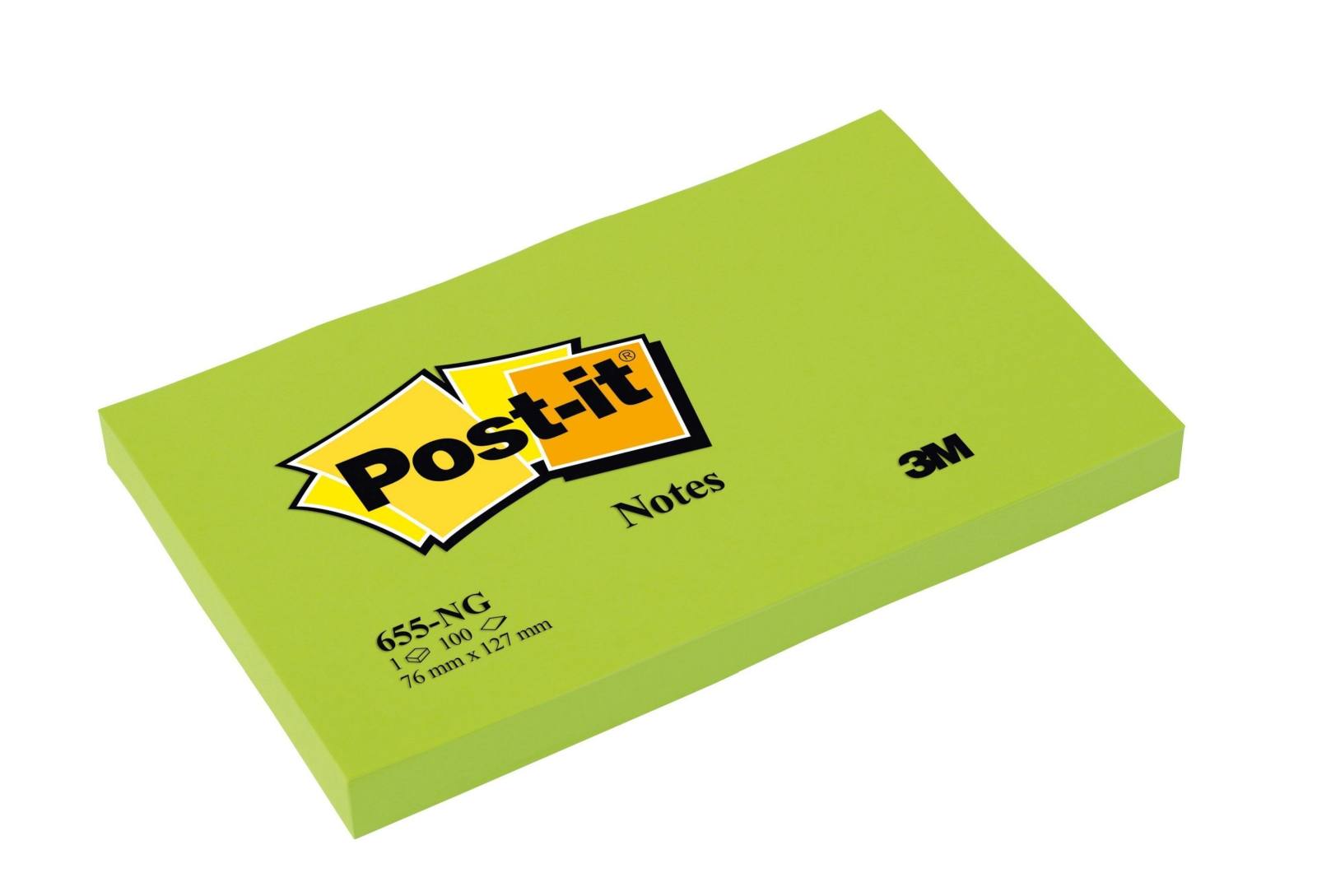 3M Post-it Notes 655NGR, 127 x 76 mm, neongrün, 1 Block à 100 Blatt