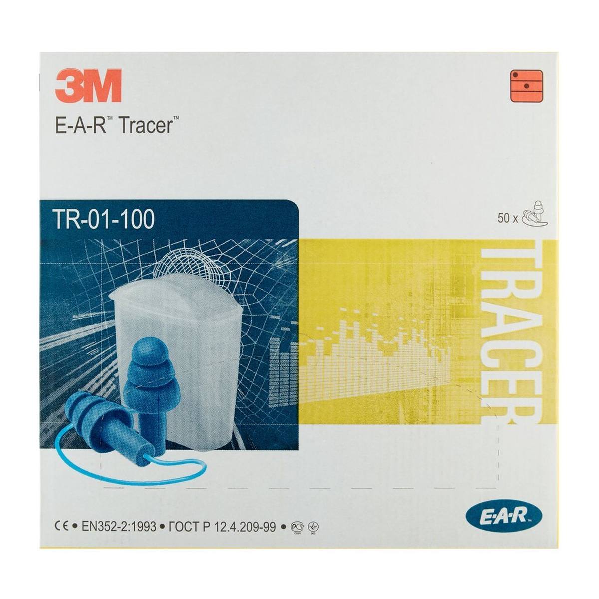 3M E-A-R tracers, with storage box, metal detectable, can be worn with or without cord, blue, SNR=32 dB, TR01020