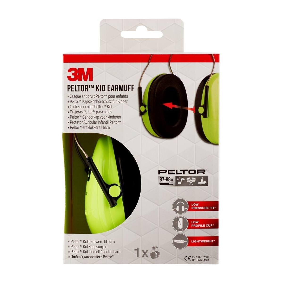 3M Peltor Kapselgehörschutz für Kinder H510AK, Neongrün (87 bis 98 dB)