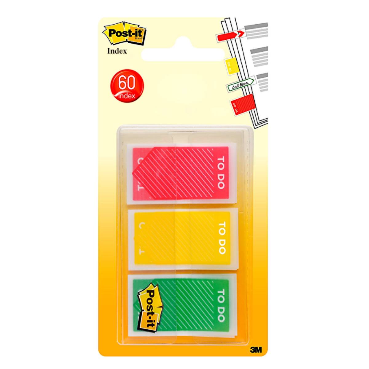 3M Post-it Index 682-ToDo, 25,4 mm x 43,2 mm, rot, gelb, grün, 3 x 20 Haftstreifen