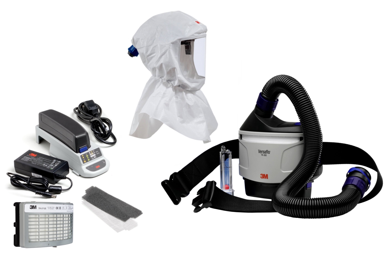 3M TR-315E+ Versaflo starter pack incl. TR-302E, accessories and 3M Versaflo Premium lightweight bonnet S655 starter pack incl. head support and textile neck seal, material: Web 24
